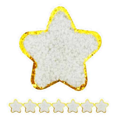 FEIDICK 8 PCS 2.3 inch Star Chenille Patches, Self Adhesive Patches for Clothing, Embroidered Patches for Bags,Iron on Patches for Hats, Patches for Backpacks, Patches for Jeans.(White)
