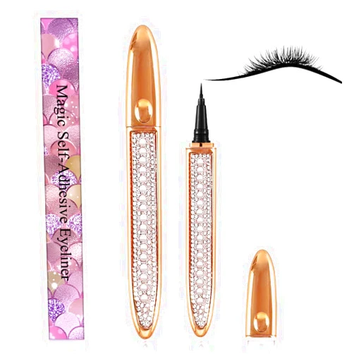 CRINSLY 2022 Upgraded Black Eyelash Glue Pen Self-Adhesive 2 in 1 Eyeliner for Normal False Lashes Long-Lasting Eye Liner for Sensitive Eyes Quick Drying Waterproof Strong Hold Latex-Free Eye Makeup