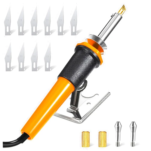 VIKROM Electric Hot Knife Cutter Tool - Hot Stencil Cutter Multipurpose Heat Knife for Cutting Plastic Electric Hot Knife 10 Blades 2 Blade Holders Hot Electric Foam Cutter Knife with Metal Stand Craft Knife