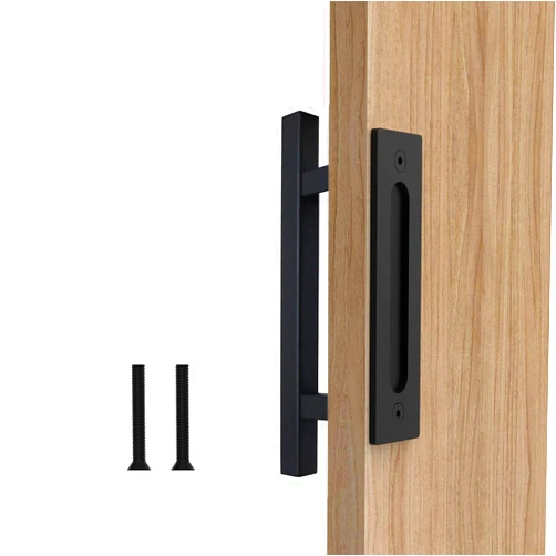 Orgerphy 10” Black Barn Door Handle and Pull Square Shape | Black 10 inch Square Heavy Duty Solid Steel Gate Handle | for Barn Door Gates Garages Sheds| with Flat Bottom Easy to Install