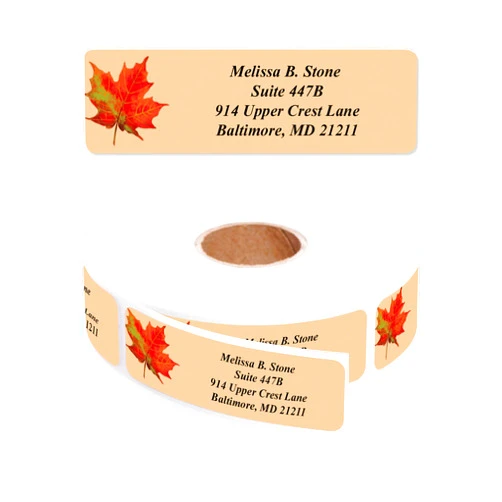 ARTISTIC DIRECT Vibrant Foliage Designer Rolled Address Labels - 250 Labels per Roll - 2 1/2 Inches Long x 3/4 Inch High - Elegant Plastic Dispenser Included