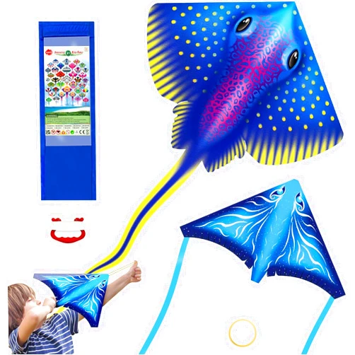 Tcvents Kite, 2 Pack Kites Easy to Fly Fish Kite for Kids Ages 4-8 8-12 Years Old with Finger Launcher Kite, Large Kites for Children & Adults with 328FT Kite String for Outdoor Games and Family Activities