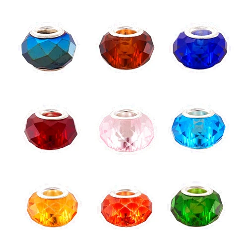 Craftdady 20Pcs Large Hole Glass Faceted European Spacer Beads 14x9mm Slide Charm Rondelle Beads Random Mixed Colors for Snake Chain Bracelet Jewelry Making Hole: 5mm