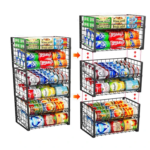 JKsmart 2-Tier Stackable Rack Organizer for Pantry, Adjustable Dispenser Holds Up to 88 Cans, Storage Holder for Various Ounces of Canned Drinks, Black, 3 Pack