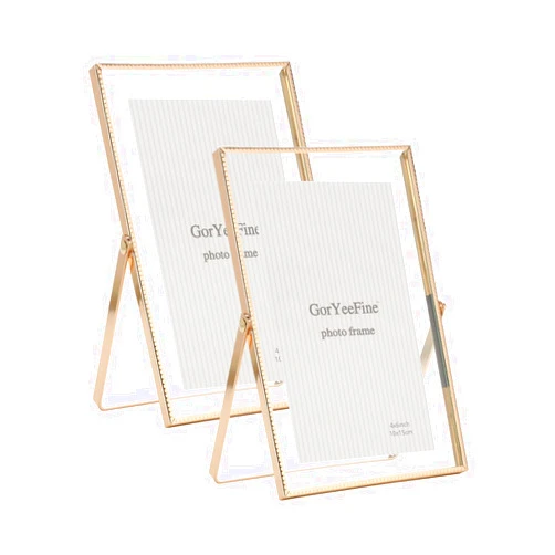 GorYeeFine Gold 4x 6'' Floating Frame Set of 2, For Photo Sizes (2x3'', 3.5x 5'' up to 4x6'' ), Beautiful Metal Lace Edge Frames Adjustable Tabletop/Shelf Photo Frame, Classy Gift Choice for Wedding,