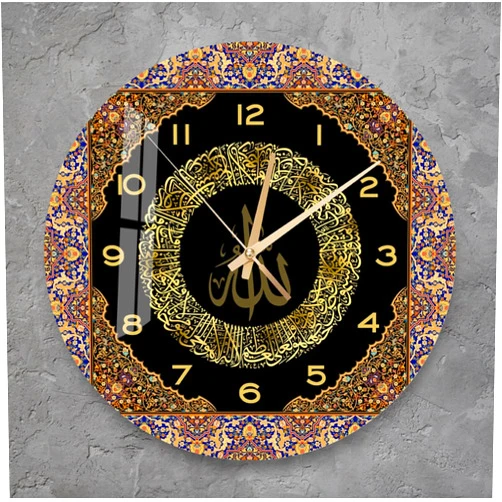IWA ISLAMIC WALL ARTS Tempered Glass Islamic Wall Clock, Islamic Wall Art for Living Room, Islamic Wall Decor, Eid Gifts, Muslim Home Decor, Quran, Ramadan Decoration, Arabic Calligraphy, Ayatul Kursi (Ayatul Kursi)