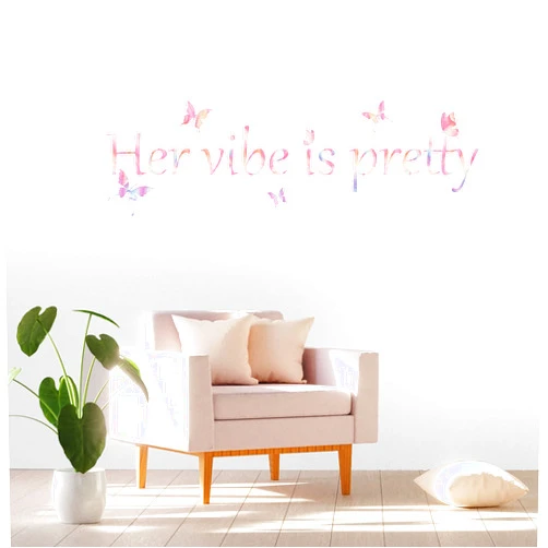 Outus Her Vibe is Pretty Wall Decal Decor Vivid Butterflies Wall Sticker Inspirational Quotes Positive Decal Sticker for Women, Teen Girls Office Dorm 31.5 x 9.4 Inch (Pink, Simple Style)