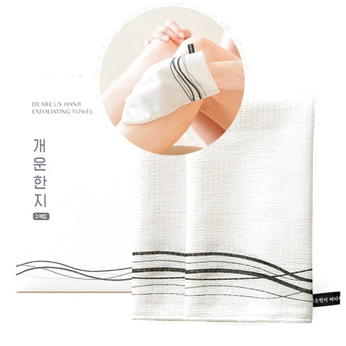 DEARCUS Korean Exfoliating Washcloth Towel 2Pcs, Hanji Bath Washcloths Mitt Scrub Body Washcloth Glove, Skin Irritation Free Korean Mulberry Bark, Reusable Soft and Gentle Scrubbing