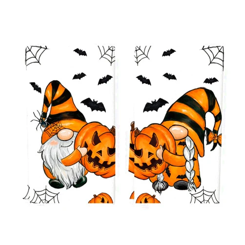 Artoid Mode Pumpkin Gnome Halloween Kitchen Towels Dish Towels, 18x26 Inch Bats Spider Web Jack-O'-Lantern Decoration Hand Towels Set of 2