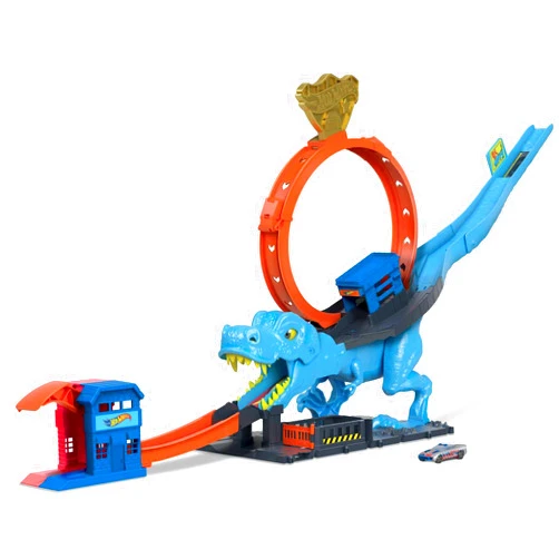 Hot Wheels City Track Set with 1 Toy Car, Race Through a Giant Loop to Defeat a Big Dinosaur, T-Rex Loop Stunt and Race Playset