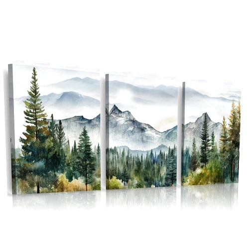 MHARTK66 Wall Art for Living Room Modern Wall Decor for Bedroom Office Decor Abstract Mountain Forest Landscapes Ink Painting 3 Piece Framed Canvas Art Prints Ready to Hang Wall Pictures Home Decor