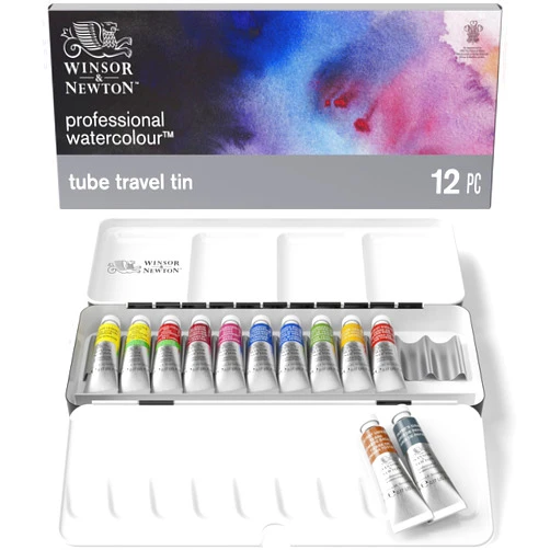 Winsor & Newton Professional Watercolor Paint Set, Lightweight Sketchers' Box, 12 x 5ml Tubes