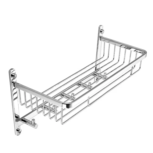 GLYYR Shower Shelf Wall Mounted Brass Chrome Bathroom Shower Caddy Basket Storage Shelf Organiser with 5 Hooks for Toilet Kitchen Hotel Bathroom Accessories