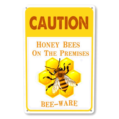 PSIAM Caution Beware Honey Bees On The Premises For Home,Farmhouse,Club,Garden Metal Vintage Tin Sign Wall Decoration 12x8 Inches Bee Farm Tin Sign