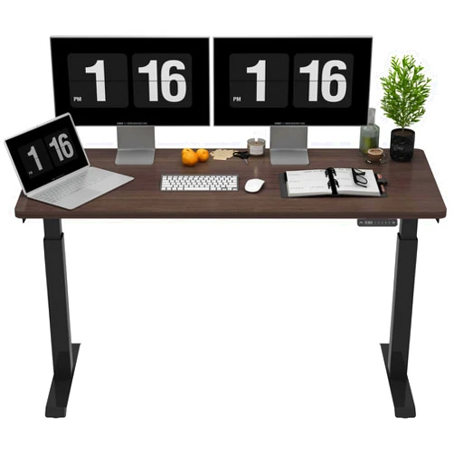 ALFA BUSINESS Dual Motor Standing Desk 55x28 Inches, Electric Adjustable Height Desk for Home Office, Sit and Stand Computer Desk with Memory Presets (Walnut top+Black Frame, 55x28)