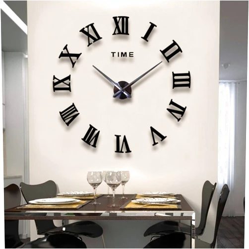 FASHION in THE CITY Mirror Surface 3D DIY Wall Clocks Modern Design Room Decorative Wall Watches (Black)