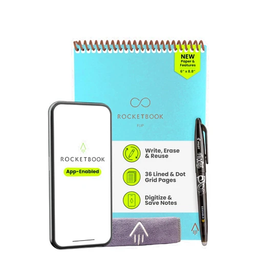 Rocketbook Flip Reusable Smart Notepad, Top Bound Spiral Notebook Lined and Dotted Pages Executive Size 6x8.8, Premium, Teal (Pack of 1)