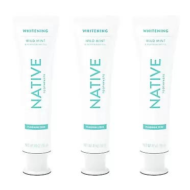 Native Toothpaste 3 -Pack Whitening Wild Mint & Peppermint Oil Fluoride Free Toothpaste, 4.1 oz Wild Mint Fluoride Free - 3 Count