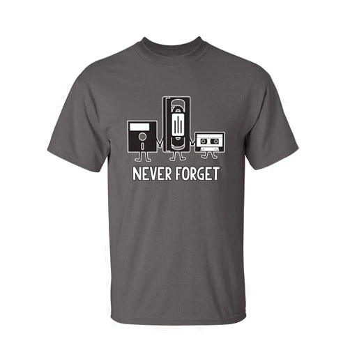Feelin Good Tees Never Forget Mens Cassette Tape VHS Gamer Old School Mens Very Funny T Shirt