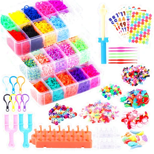 IFUCTYE Rubber Band Bracelet Kit with Hooks,15000 Rubber Loom Bands, 14 Pink-Rings, 310 Beads,40 Pendants,300 S-Clips for Bracelet Making Kit Rubber Band