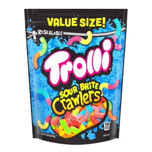 Trolli Sour Brite Crawlers Candy, Sour Gummy Worms, Resealable Bag 28.8 Ounce (Pack of 6)