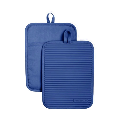 KitchenAid Ribbed Soft Silicone Pot Holder Set, Blue Willow 7