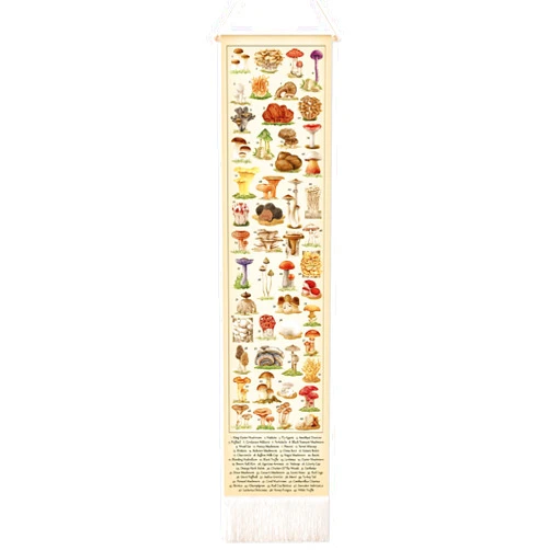 Feifeiya Vintage Plants Vertical Tapestry Wall Hanging Long Narrow Wall Art Fabric Earthy Wall Art Hanging Reference Illustrative Botanical Tassel Tapestry for Plant Lovers (Mushroom)