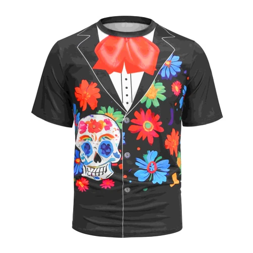 AGCOAH Day of The Dead Skull Shirts for Men Mariachi Senor Tuxedo T-Shir Dia Muertos Halloween