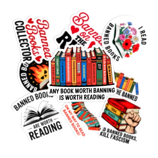 BKDKBD Banned Books Reading Stickers, 9 Piece Set, 3 Inch Vinyl Die Cut Decals for Laptop, Water Bottle, Hard Hat, Phone Case