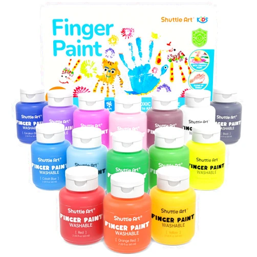 Shuttle Art Washable Finger Paint Set, 15 Colors (2 fl oz) Toddler Paint, Non-Toxic Finger Painting for Toddlers, Kids Arts and Crafts