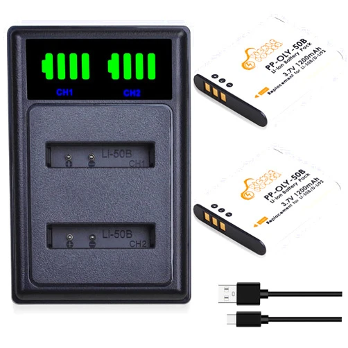 Pickle Power Li-50B D-Li92 Battery and LED Dual Charger Compatible with Olympus SZ-20,SZ-15, SZ-16, SZ-12, SZ-10 iHS,TG-810, TG-820, TG-830, TG-850, TG-610, TG-630 iHS, SP-800UZ, Tough 6000, 6020, 8000