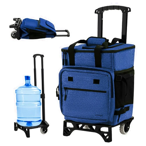 COSTWAY 50-Can Large Rolling Cooler, Leakproof Insulated Soft Cooler Bag with Wheels and Adjustable Handle, 3-in-1 Collapsible Cooler Trolley Cart for Beach, Camping, Picnic, Travel