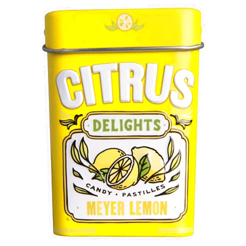 Citrus Delights Meyer Lemon Candy | Natural Ingredients, No Artificial Colors or Flavors | Kosher Certified, Vegan, Gluten Free | Aspartame & Xylitol Free | 30 Count Tin (Pack of 12)