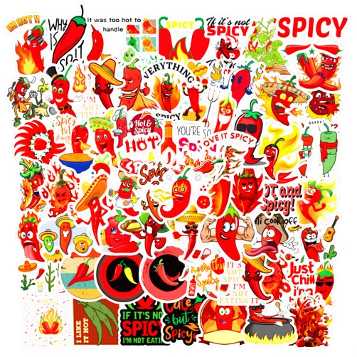 QIWENGO 64 Pcs Chili pepper Hot Spicy Cute Cartoon Waterproof Vinyl Stickers for Kids Girls Boys Teens Adults for Water Bottles Laptop Suitcase for Birthday Party Supplies Halloween Decoration Favors