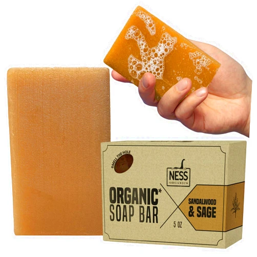 Ness Organics Ness Mens Soap Bar - Sandalwood & Sage Scent, Natural Soap For Men With Organic Ingredients, Mens Bar Soap With Essential Oils, Moisturizing Bar Soap For Men, Handmade In The USA, Cruelty Free, Vegan