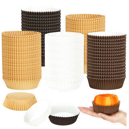 Uiifan 300 Pack Disposable Round Cupcake Liners Paper Baking Cups Wrappers Cupcake Liners Paper Microwave Oven Safe Paper Bakeware Paper Mold for Snacks Cakes (4 Colors)