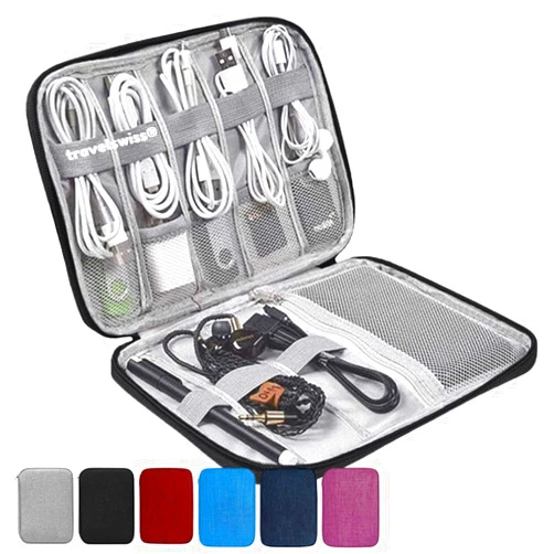Kolodosa Travel Case Carry Pouch Electronic Accessories Organizer Portable Waterproof Double Layers All-in-One Storage Bag for Power Bank USB Cable Mouse Cords Charger Phone Earphone Flash Drive Black