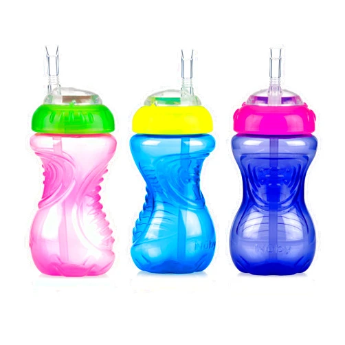 Nuby No-Spill Soft Straw Easy Grip Sippy Cup for Girls - (3-Pack) 10 Oz - 12+ Months