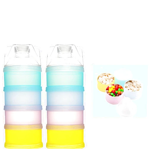 Manwetye 2 PCS 4 Layers Baby Milk Powder Dispenser, Milk Powder Pots,Formula Dispenser Portable Milk Powder Formula Dispenser Container Pot Box Milk Cans Snack Storage Box for Travel (Four-Color)