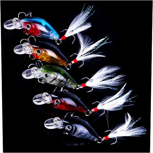OriGlam 5 Pack Minnow Fishing Lure Crank Bait, Fishing Bass Bait Lures Hard Artificial Bait, Crankbait Fishing Lures Hooks 3D Eyes for Bass Fishing Lure Freshwater and Saltwater