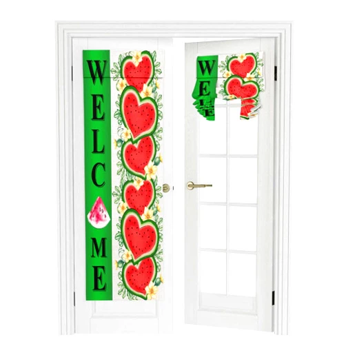 Rocking Giraffee Blackout French Door Curtains Watermelon Welcome Summer Fruit Flower Leaves Love Heart Privacy Door Window Curtain Tie up Shade Sidelight Curtain for Patio Front Glass Door, 1 Panel, 26x70 Inch