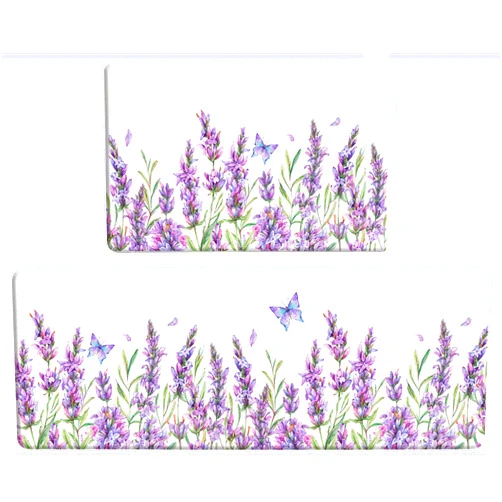 Bulijojo Purple Flowers Anti Fatigue Kitchen Floor Mats Set of 2 Waterproof Kitchen Sink Runner Rug Standing Mat Cushioned Kitchen Rugs Comfort Doormat 17