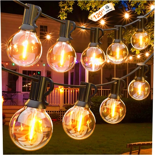 GLUROO 120FT LED String Lights, G40 Bulbs, Waterproof Dimmable Globe Hanging Cafe, Bistro Lights for Outside, 2Packs * 60ft