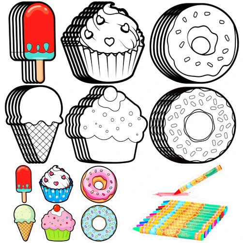 Gemscream 30 Pcs Dessert Crafts Color Your Own Sweet Treat Magnets for Kids DIY Coloring Ice Cream Magnet Kits for Art Donut Party Favors Birthday School Activities Ornaments