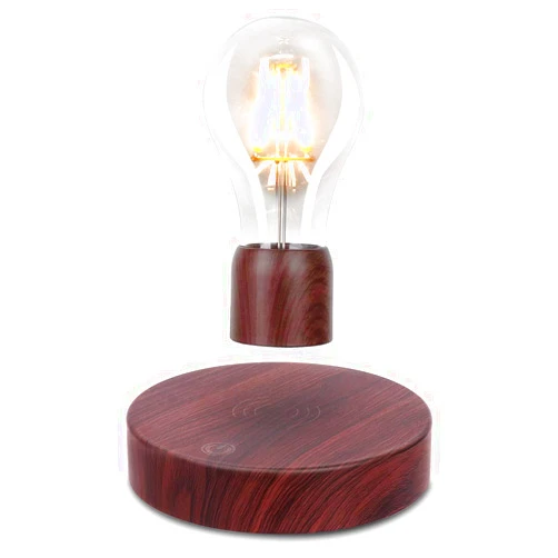 VGAzer Magnetic Levitating Floating Wireless LED Light Bulb Desk Lamp for Unique Gifts, Room Decor, Night Light, Home Office Decor Desk Tech Toys (Round Wooden Base..)