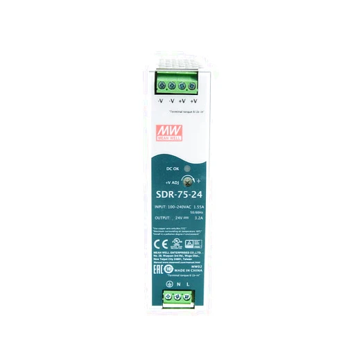 KCDADA Mean Well SDR-75-24 75W DIN Rail Mount Single Output 24V DC Power Supply, Ultra Slim 32mm Width, Metal Case, Wide Input Voltage, Ideal for Industrial and Automation Applications