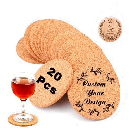 HJX 20Pcs Personalized Cork Coasters Bulk Wedding Favors for Guests - Custom Engraved Coasters for Drinks,Personalized Birthday Party Business Promotional Items (03-20Pcs)