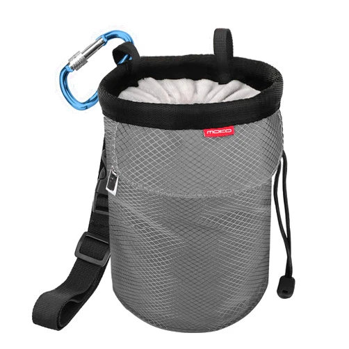 MoKo Chalk Bag, Drawstring Rock Climbing Chalk Bag Bouldering Chalk Bag Bucket with Adjustable Belt & Zippered Pockets and Carabiner for Rock Climbing Weight Lifting Gymnastics Crossfit