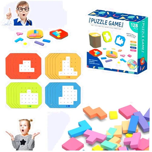 Vingtank 128Pcs Colorful Block Jigsaw Puzzle Game, 3D Russian Block Tangram Toy