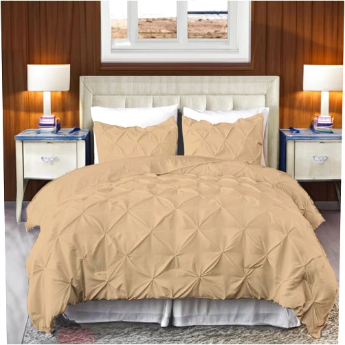 EASYCOT Pinch Pleated 1 Piece Duvet Cover 100% Egyptian Cotton 800 Thread Count with Zipper & Corner Ties Rectangle Pattern Decorative Pintuck [ Taupe,Queen ]